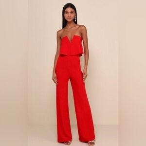 Lulus Power of Love Red Strapless Jumpsuit